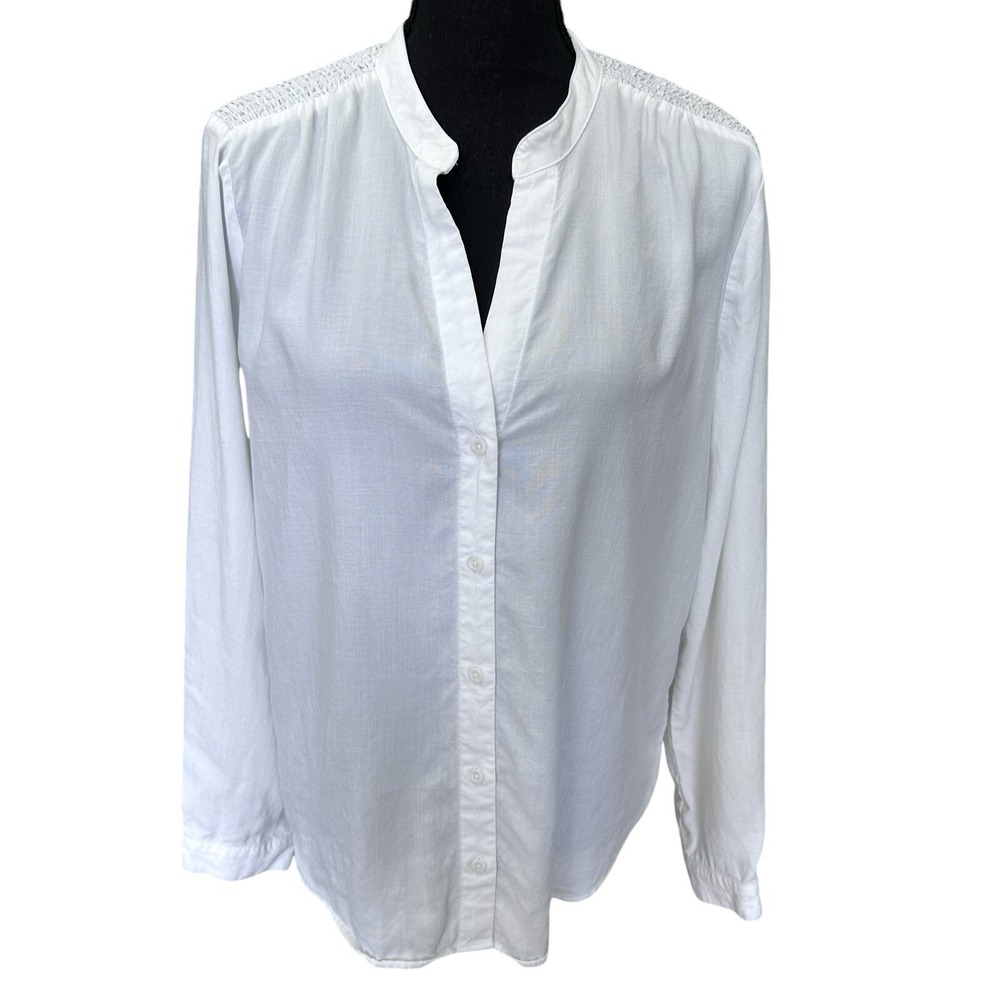 Cloth & Stone‎ Smocked Long Sleeve Button Front Shirt Womens Size Large TENCEL